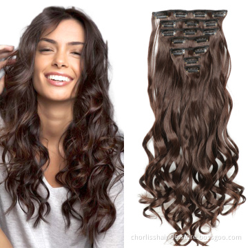 Wholesale Ombre Clip-on Hair Extensions Body Wavy Long Curl Wavy High Resistant Synthetic Clip In Hair Extension For Women